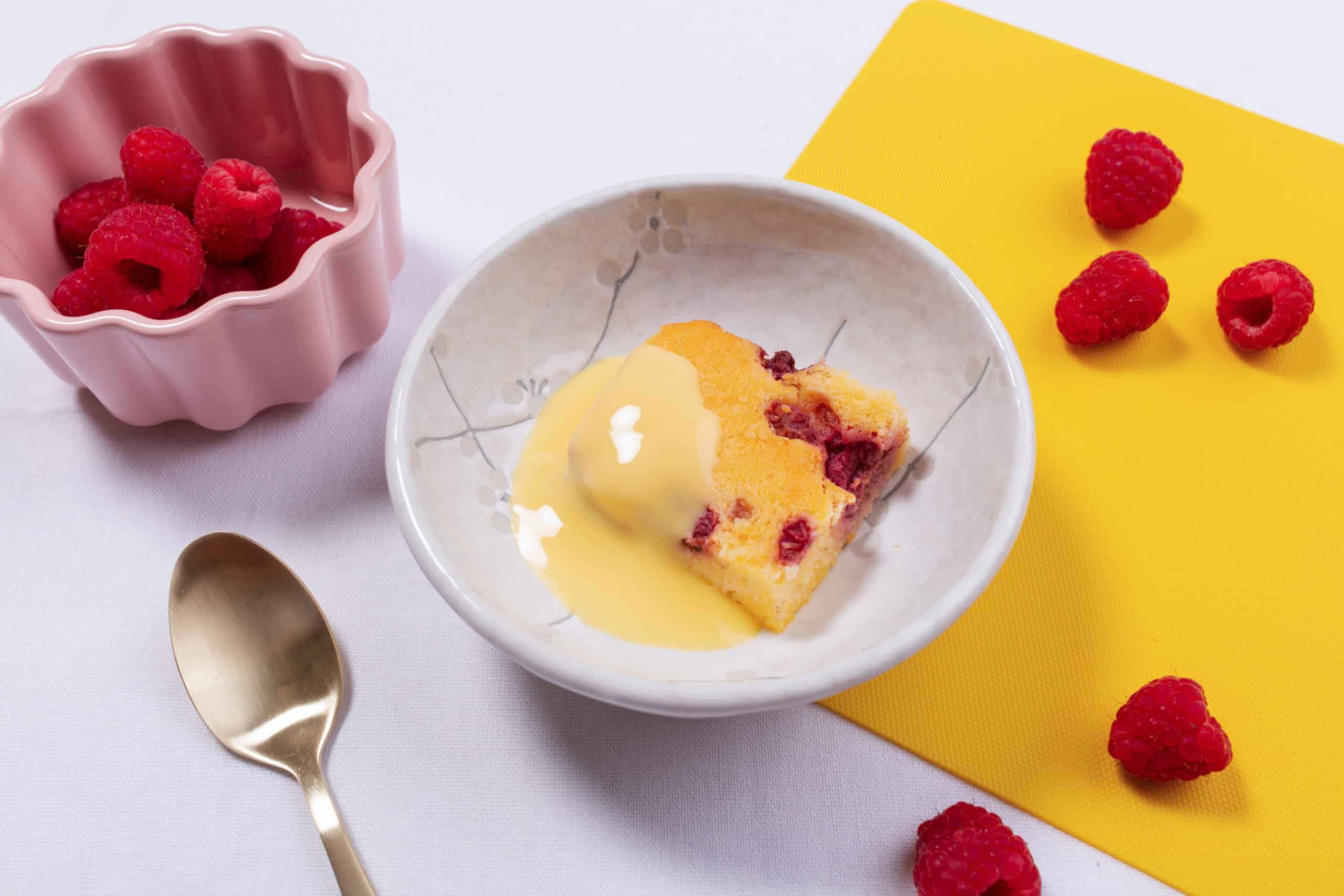 633. raspberry cake & custard