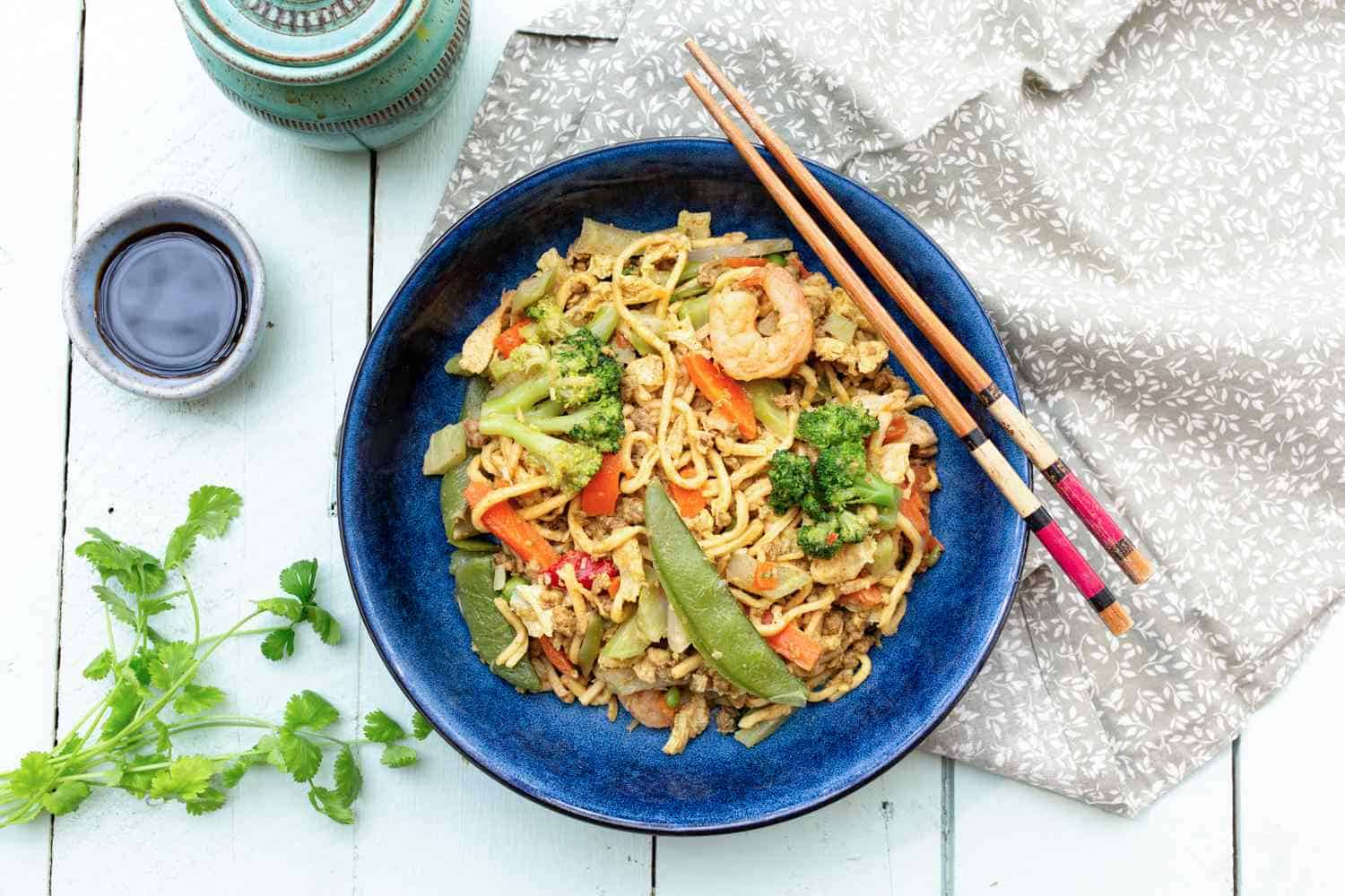 1101. Pork and prawn Singapore noodles