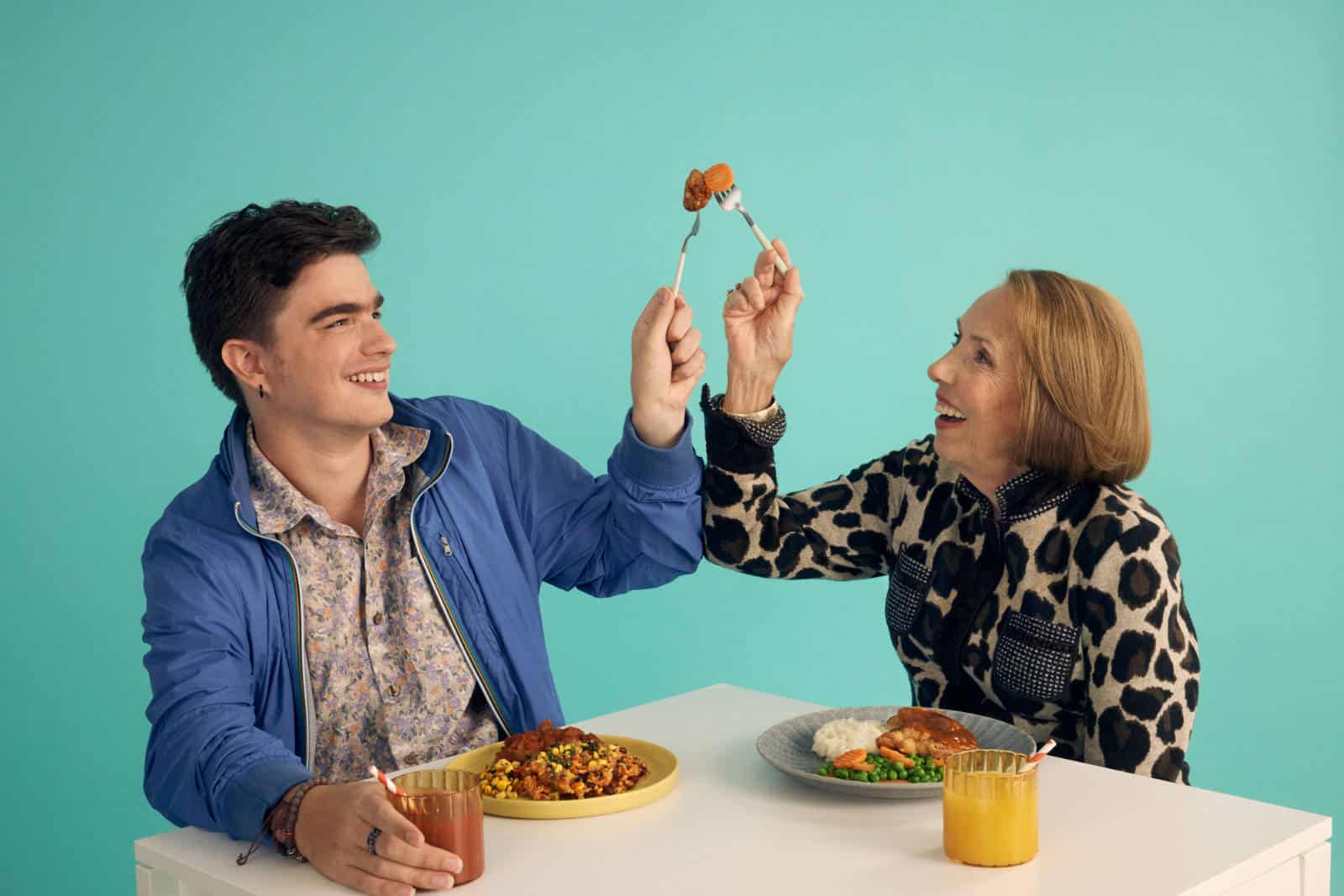 Able Foods customers enjoying their meal sitting at table