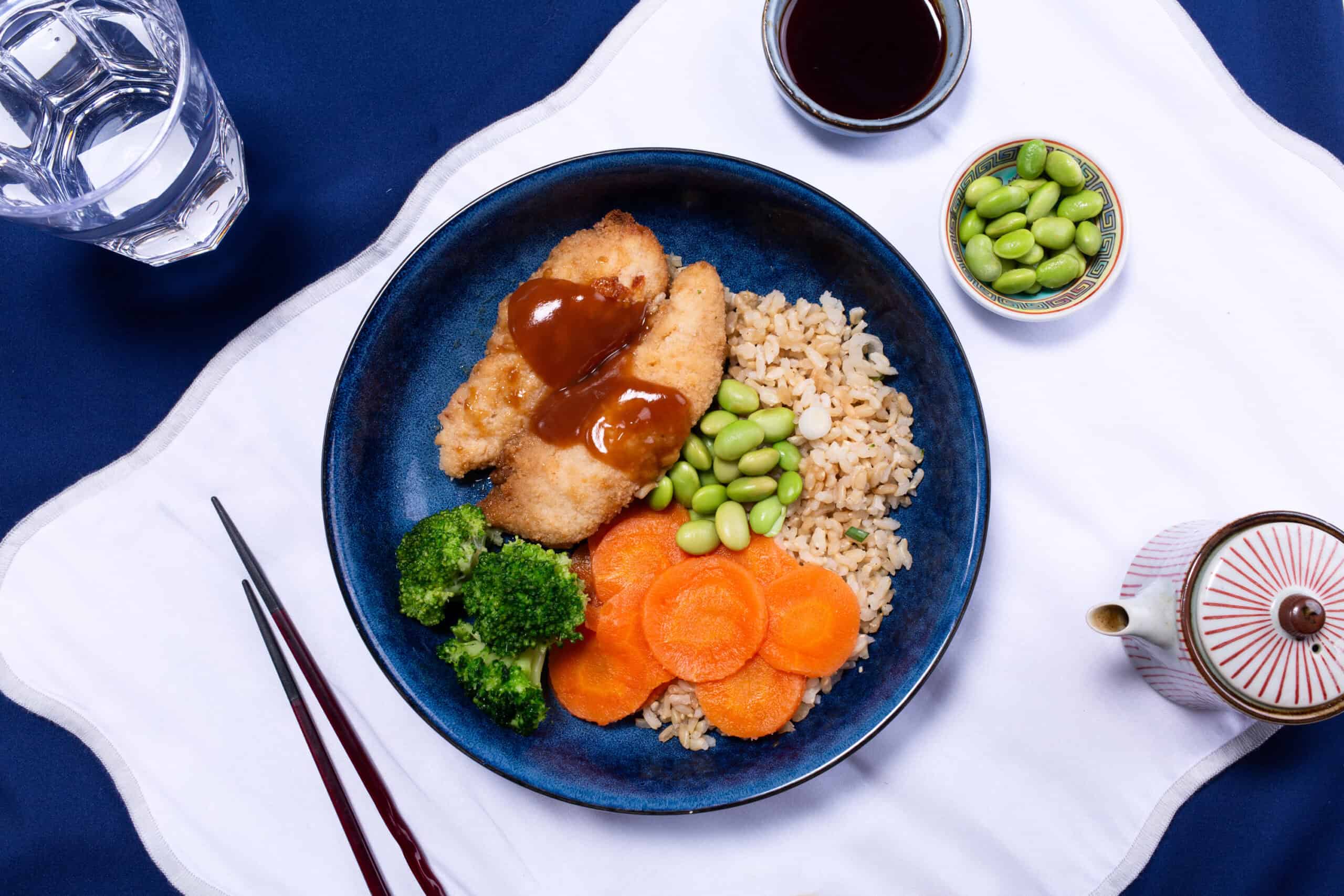 crispy chicken poke bowl above